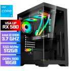 PC Gamer Montado UP Gamer RX, Intel Core i3 6100 3.7GHz, RX580 8GB, 16GB DDR4 2666MHz, SSD NVMe 512GB, Placa Me H110M, Fonte 400W 80 Plus Bronze, Water Cooler ARGB 120mm, Gabinete Aquarius